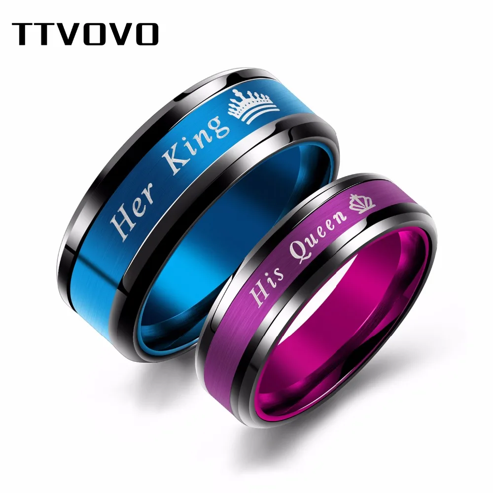 TTVOVO His Queen Her King парные кольца для женщин мужчин обручальные из нержавеющей стали