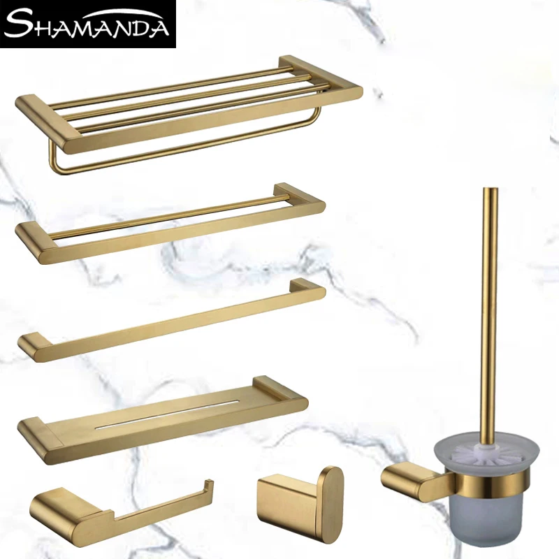 

Newly Gold Bathroom Accessories Set Wall Mounted Towel Bar Holder Toilet Paper Holder Brushed Brushed Bathroom Hardware Set
