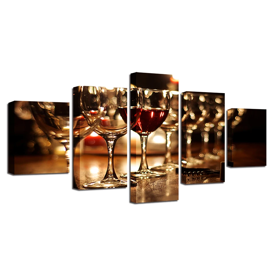 

Embelish 5 Pieces Kitchen Decor Wall Art Posters Wine Glasses HD Print Canvas Modular Paintings Home Decor Pictures Frameworks