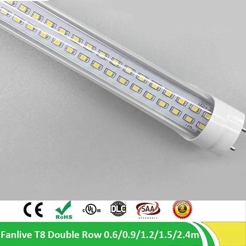 10 шт./лот двойная линия 0 6 м 9 1 2 5 8 4 3 фута T8LED лампа высокой яркости SMD2835 AC85 265V 270