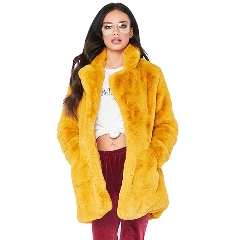 

2018 European and American High imitation Rabbit fur Coat women's loose Faux fur coat Women Winter Clothes