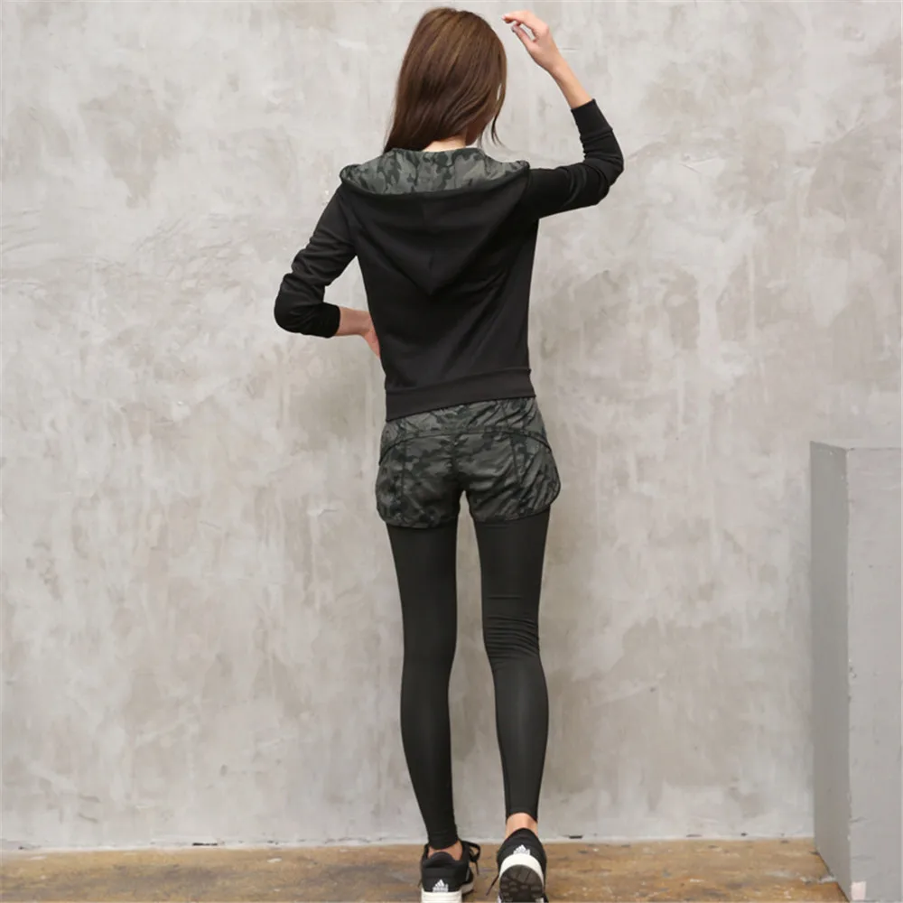 Черная и камуфляжная простроченная куртка для йоги толстовки уличные спортивные