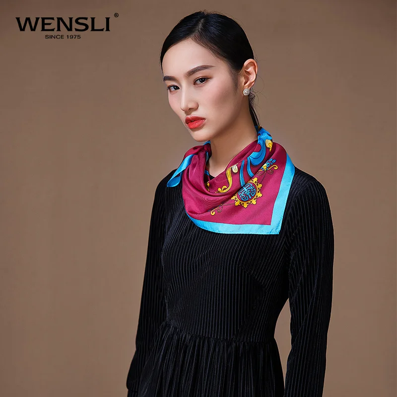 WENSLI Роскошные 100% Twill Шелковый шарф бандана Для женщин Дамы Голову шеи Средний