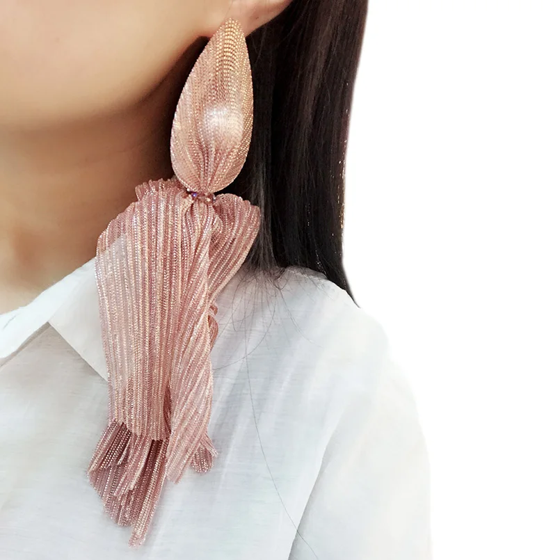 Pink Earrings MANILAI, модные длинные кружевные серьги, имитация жемчуга, кристалл, бисер, большие массивные серьги, свадебные ювелирные изделия, элегантные серьги - Окраска металла: Pink Earrings