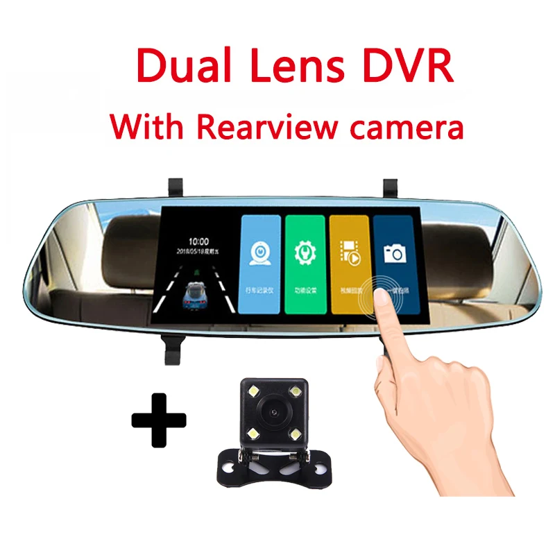 Dual lens Dvr Видеорегистратор Dashcam, Автомобильный видеорегистратор, 7,0 дюймов, сенсорный видеорегистратор FHD 1080 P, видеорегистратор, Автомобильное зеркало заднего вида, видеорегистратор с камерой заднего вида, автоматический Регистратор - Название цвета: Dual lens Dvr
