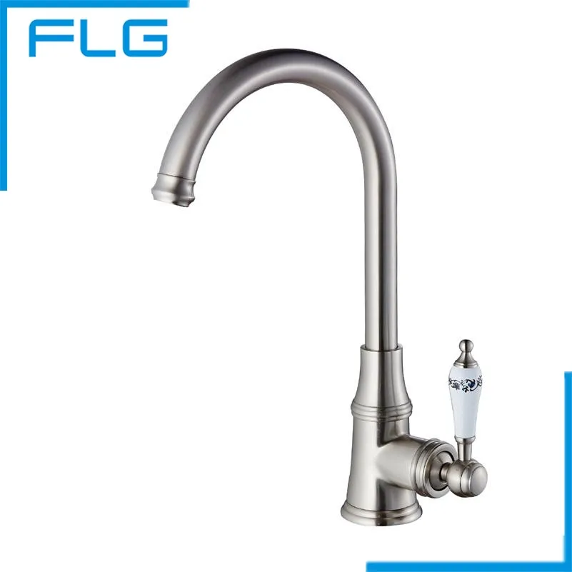 Горячей и холодной воды Tall Кухня кран полированный Никель отделка Керамика ручка