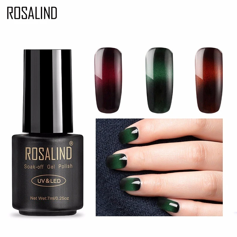 Гель-лак для ногтей ROSALIND Gel 1S 7 мл 3D эффект кошачий глаз + титановый Полупостоянный