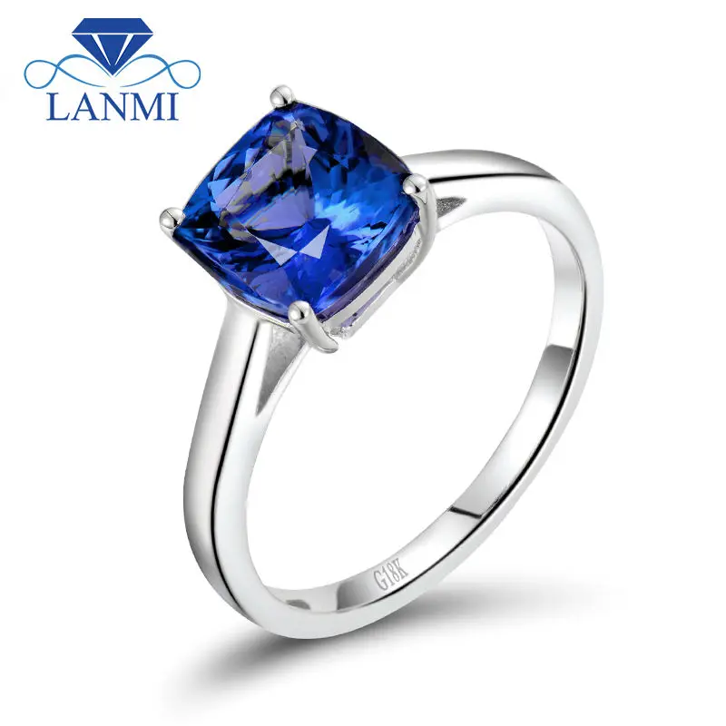 

LANMI Real 18k White Solid Gold Genuine Gemstone Tanzanite Engagement Rings Cushion Cut for Women Birthday Loving Jewelry Gift