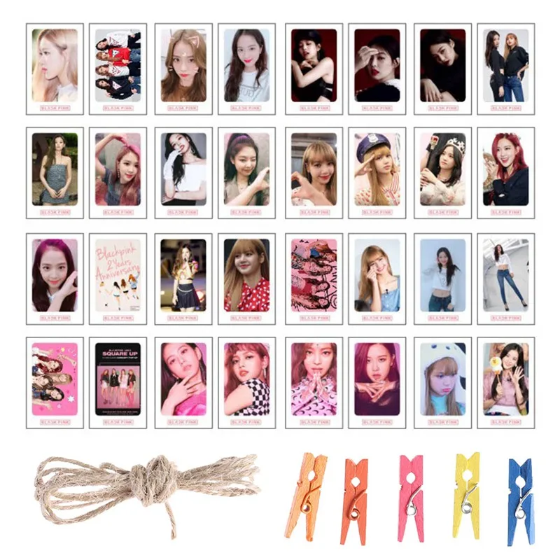 Самодельные BLACKPINK LOMO карты Альбом k-pop 32 шт./компл. бумага популярные звезды фото карты Новая мода с веревкой и зажимом Diy