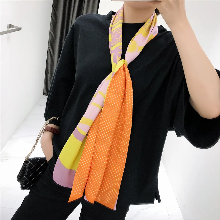 160cm Luxury Brand New Design Tassels Chain Twill Scarf Double-deck Women Scarf Head Silk Scarves Wraps Neckerchief For Ladies