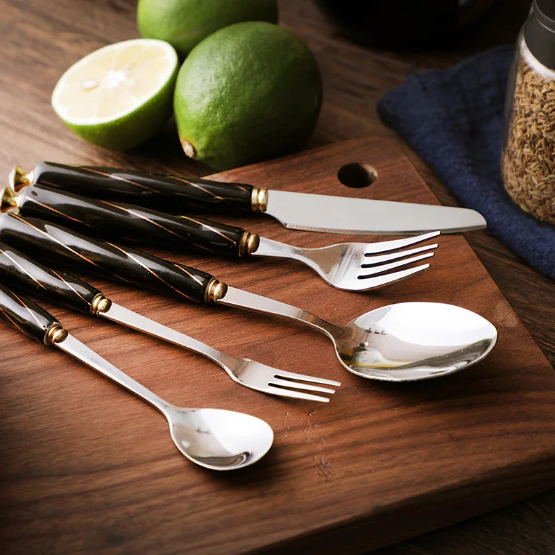 Керамическая посуда из нержавеющей стали набор столовых приборов с черной