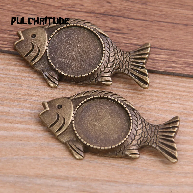 2pcs 20mm Inner Size Two Color Fish Animal Toothed Brooch Cabochon Base Setting Charms Pendant | Украшения и аксессуары