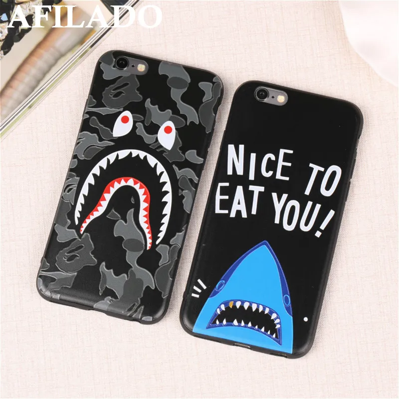 3D рельеф Мультфильм Акула камуфляж мягкий тонкий Коке Дело Чехлы для iPhone 6 6S плюс