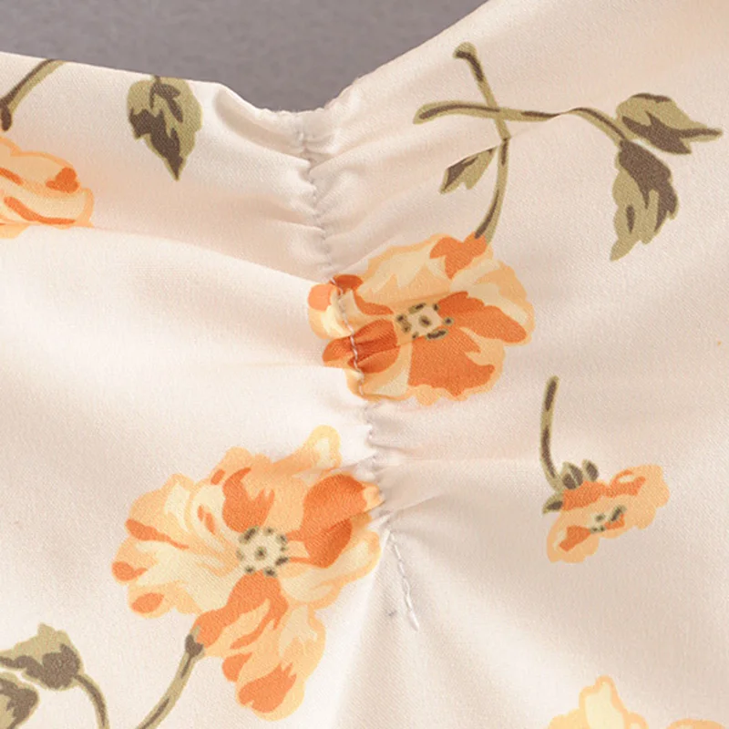 Женское милое платье миди с цветочным принтом и оборками платья до середины икры