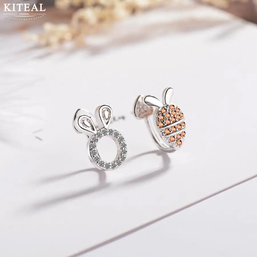 Женские сережки KITEAL серебро 925 пробы кролик с морковкой ювелирные изделия для