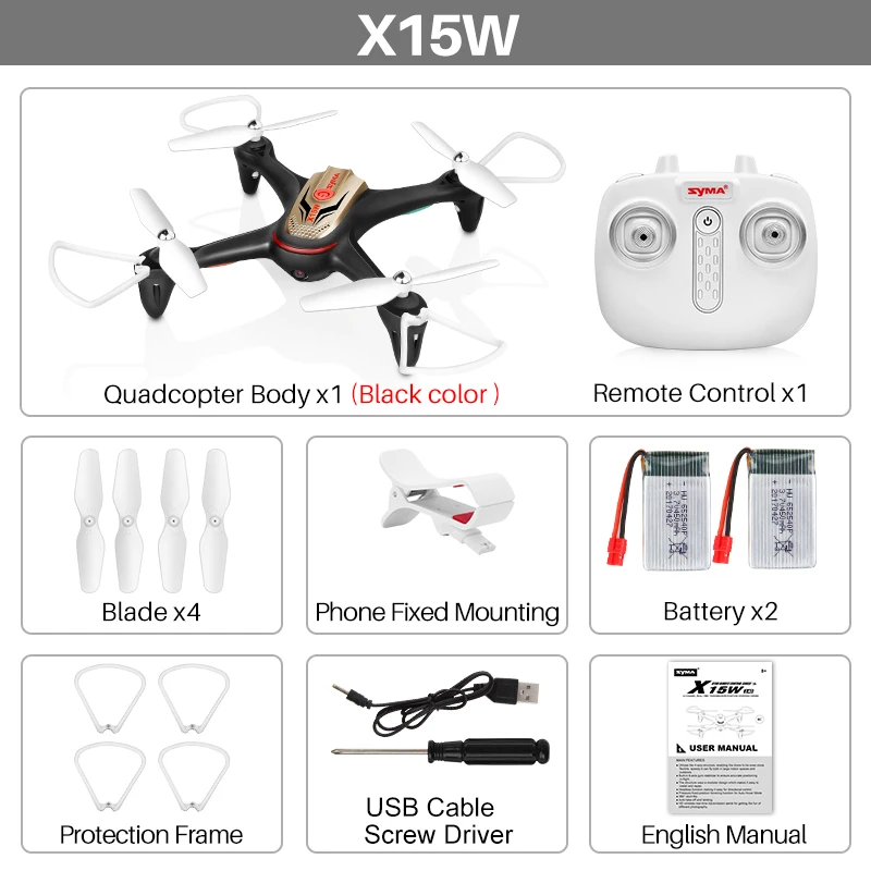Дрон Syma X15W с Wi-Fi FPV камерой удержанием высоты 3d-флипом RC квадрокоптером RTF умным