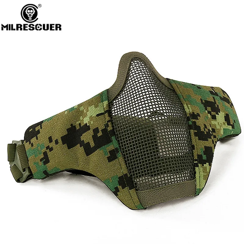MILRESCUER New Tactical Airsoft Mask Half Lower Face Metal Steel Net Hunting Protective Prop For Paintball Military Party CS |