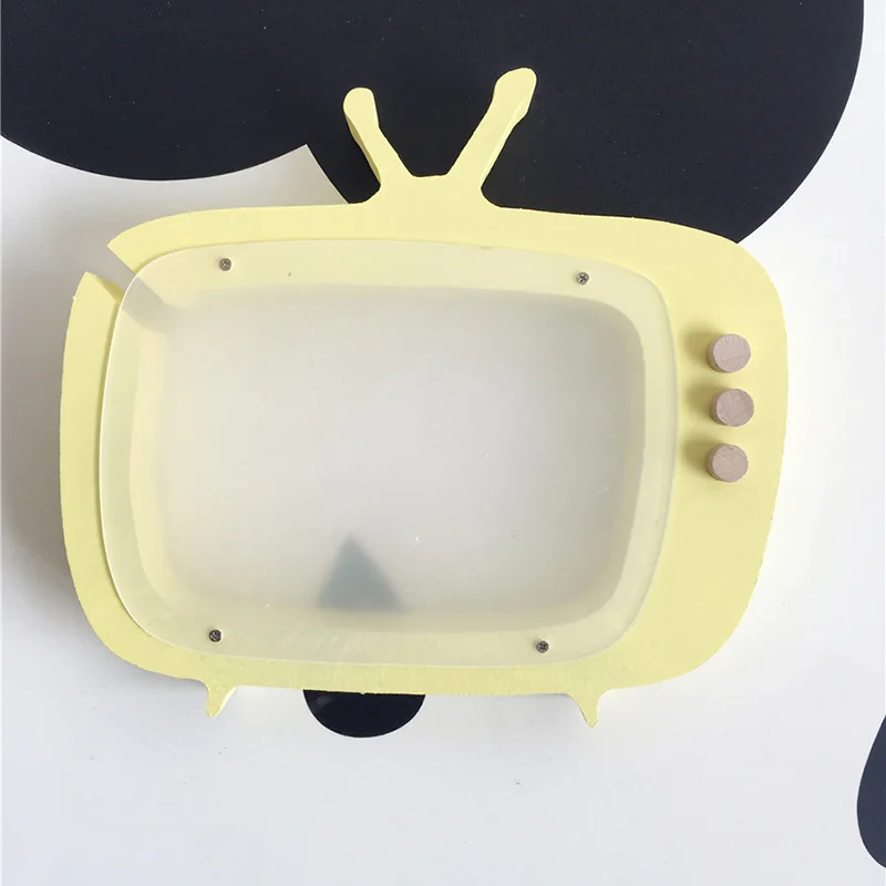 TV Yellow 3D деревянные украшения, копилка, монета, копилка, деревянный декор для детской комнаты, реквизит для фотосессии, подарок на день рождения, год - Цвет: TV Yellow