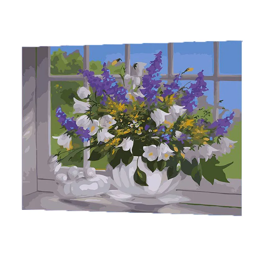 

WONZOM Windowsill Flower Basket Painting By Numbers DIY Canvas Art Digital Wall Picture Coloring By Number Artwork For Room Gift