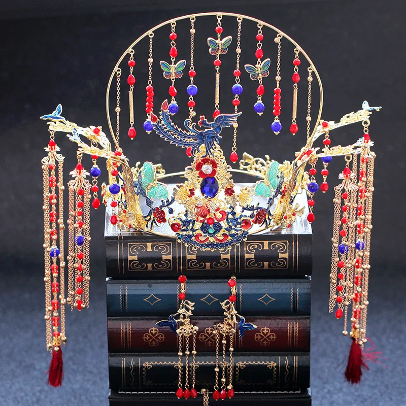 Роскошные китайские свадебные шпильки jaevini с Фениксом золотые кисточки корона