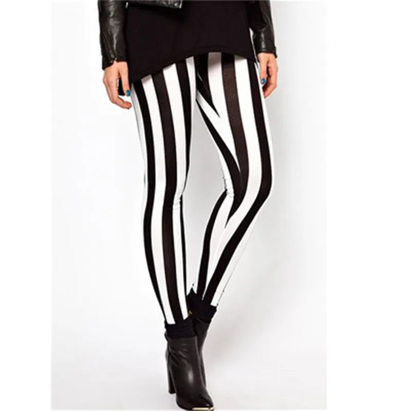 Женские эластичные брюки карандаш черные белые с высокой талией|pencil pants|striped