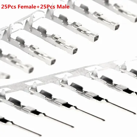 25Female and 25Male 50 шт. 2,54 мм Мужской и Женский Dupont и Servo обжимной провод Перемычка контактный разъем клеммные контакты обжимной - Цвет: 25Female and 25Male