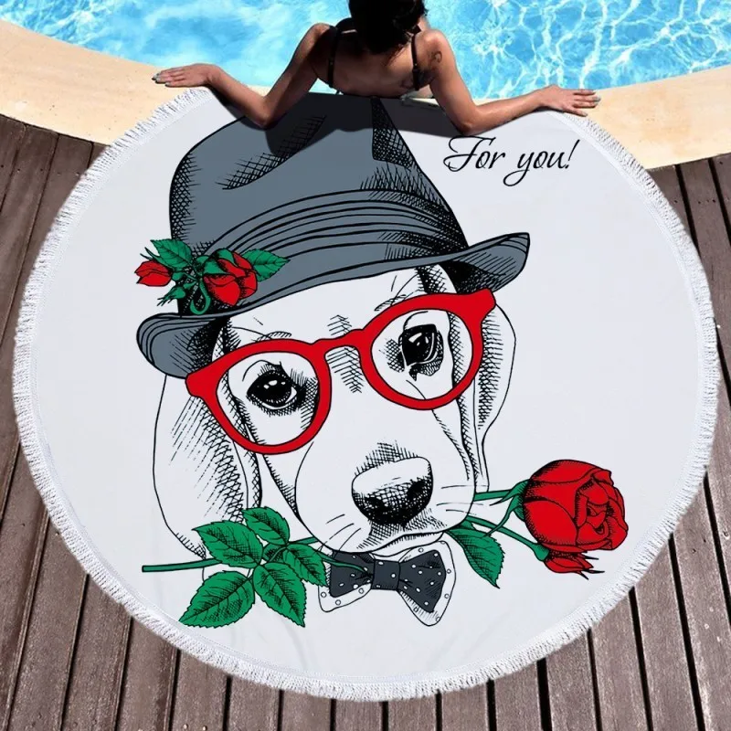 Swimming Pool Microfiber Round Beach Towel For Adult Kids Animal Print Bath With Tassels Soft Carpet Living Room Decor |