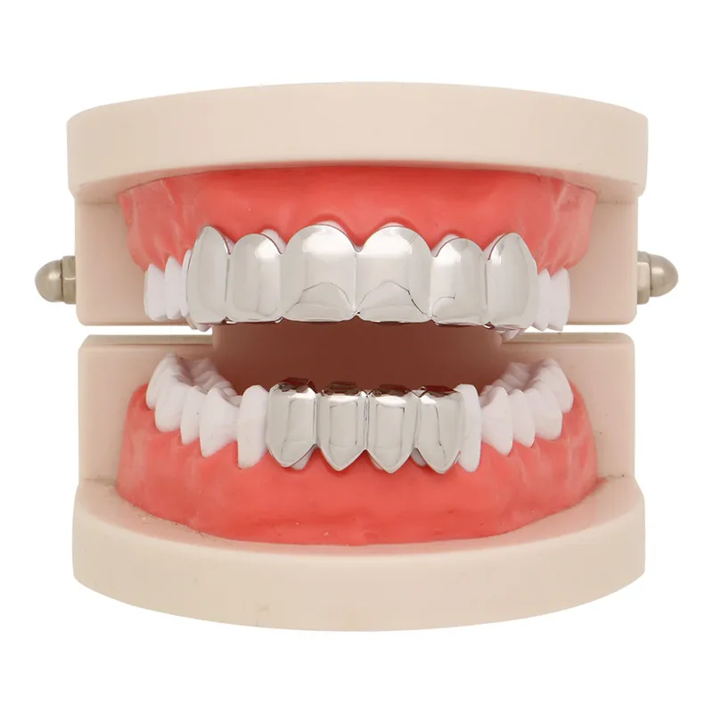 

LuReen Punk Gold Teeth Grillz For Women Men Metal Top Bottom Dental Grills Tooth Caps Halloween Party Body Jewelry Gift