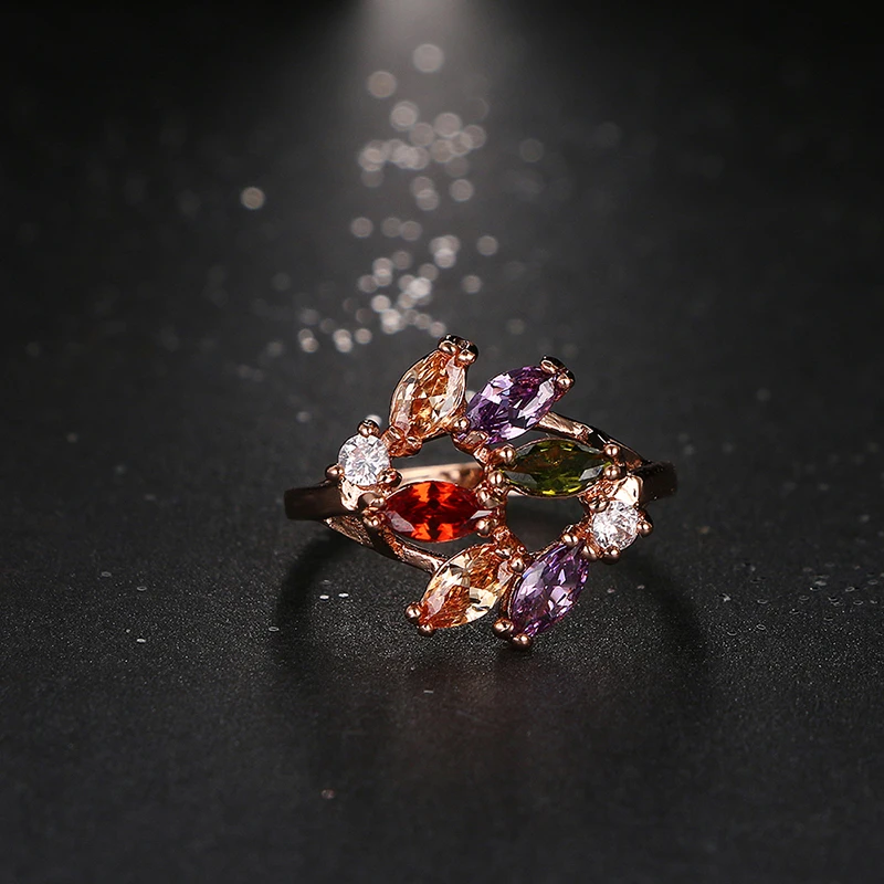 Модные Блестящие Обручальные кольца цвета розового золота с цирконом класса ААА