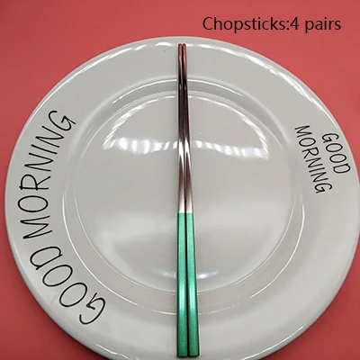 Chopsticks 4pcs 4 шт., зеленые серебряные столовые приборы 304, нож из нержавеющей стали, вилка, ложка, палочки для еды, столовые приборы, кухонная посуда, столовые приборы, набор столовых приборов - Цвет: Chopsticks 4pcs