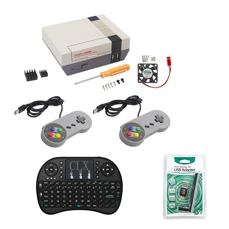 Чехол для Raspberry Pi 3 NESPi + 2 геймпада беспроводная сетевая карта клавиатура