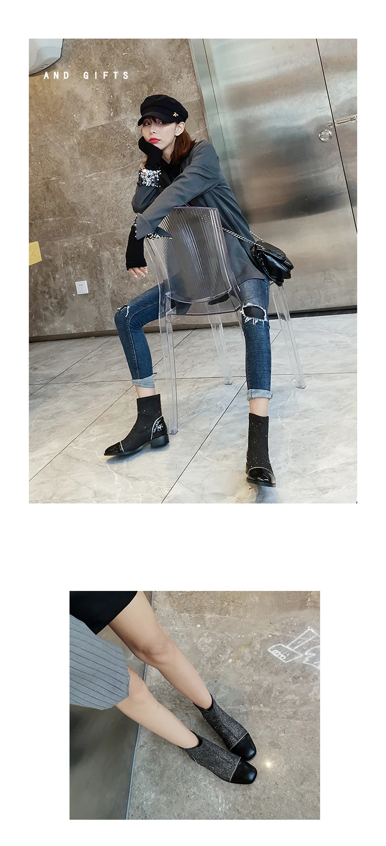 women Ankle boots Genuine Leather 22-25 cm feet length ankle boots for women cow patent leather+ Lycra fabric shoes woman