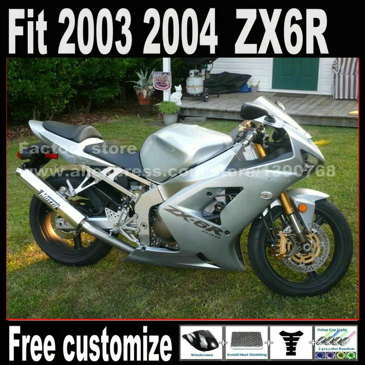 Новинка Лидер продаж комплект обтекателей для 2003 2004 Kawasaki ZX6R ниндзя 636 белый ZX636 ZX 6R