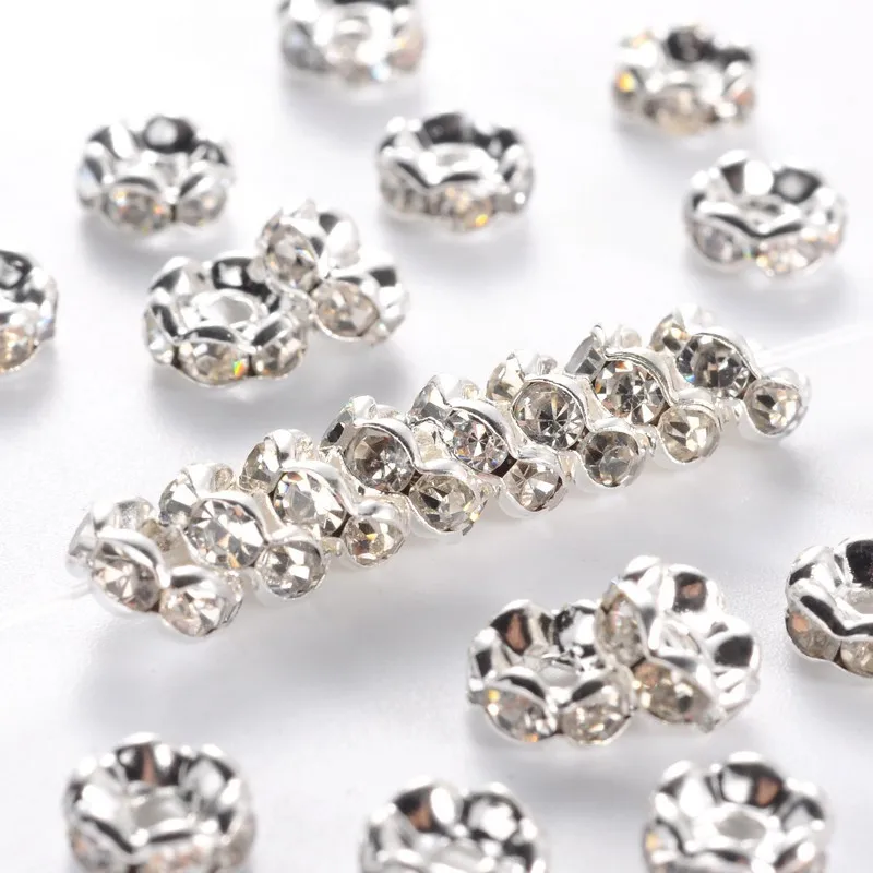 100pcs Clear Brass Middle East Rhinestone Nickel Free Loose Spacer Bead Platinum /SilverMetal Color 6x3mm hole: 1mm F60 | Украшения и