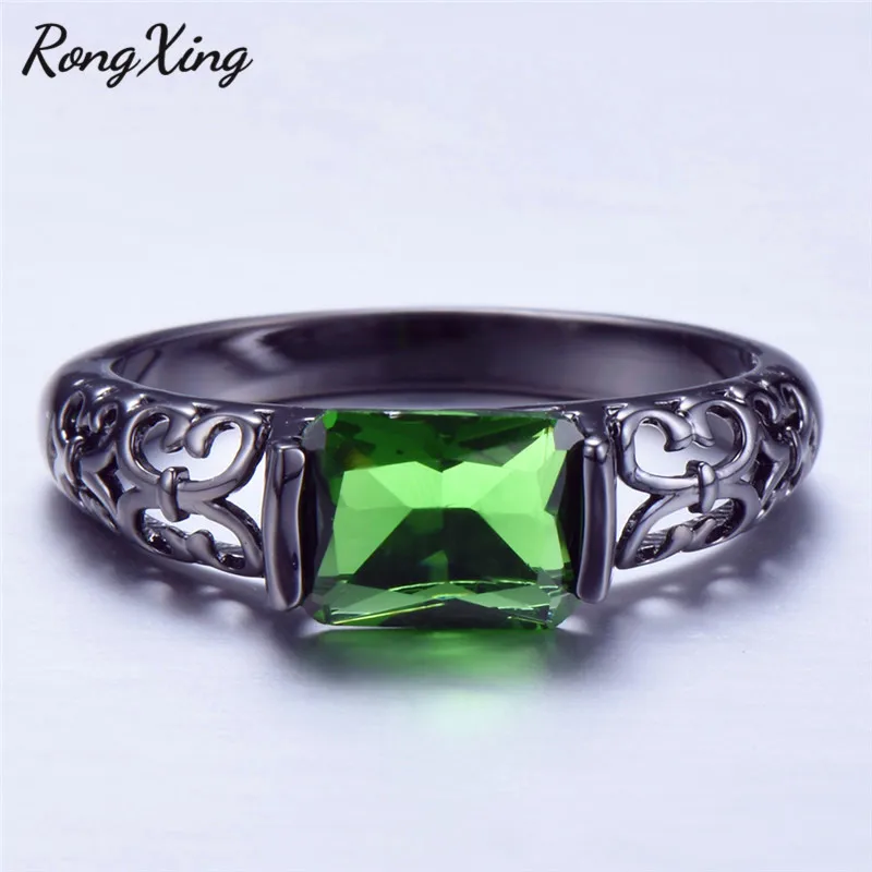 RongXing античные полые прямоугольные кольца для мужчин и женщин с красным/зеленым
