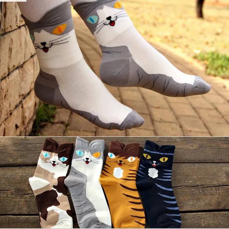 1 Pair New fashion cute Women Lady Girl 3D cat Cartoon Socks Cat Footprints Cotton accessories | Женская одежда