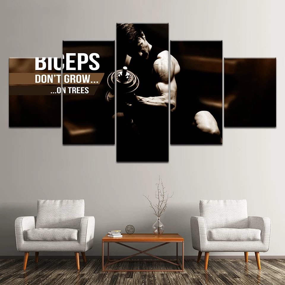 5 панель спортсменов мышцы Бодибилдинг Мотивирующий на занятия фитнесом холст