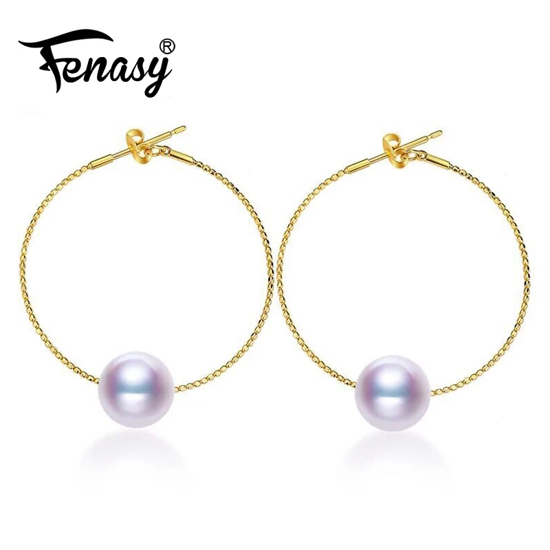 Серьги FENASY из 18 каратного золота с жемчугом желтые золотые серьги для женщин