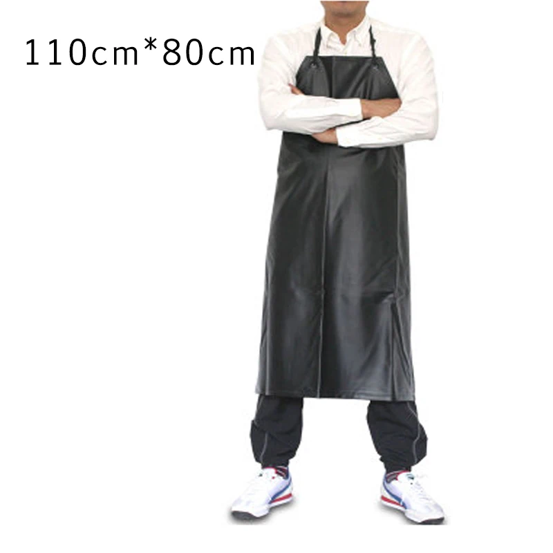 Black Apron-110cm Из искусственной кожи Водонепроницаемый Фартук ПВХ черный Пособия по кулинарии для очистки Длинные без рукавов нагрудник женские фартуки человек шеф-повара аксессуары для официантов - Цвет: Black Apron-110cm