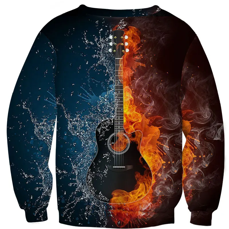 Cloudstyle 3D толстовки для мужчин Fire Ice Guitar принт Джемперы уличная одежда Harajuku Топ