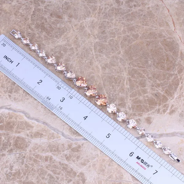В форме сердца Браун Morganite стерлингового серебра 925 ссылка браслет цепочка 7