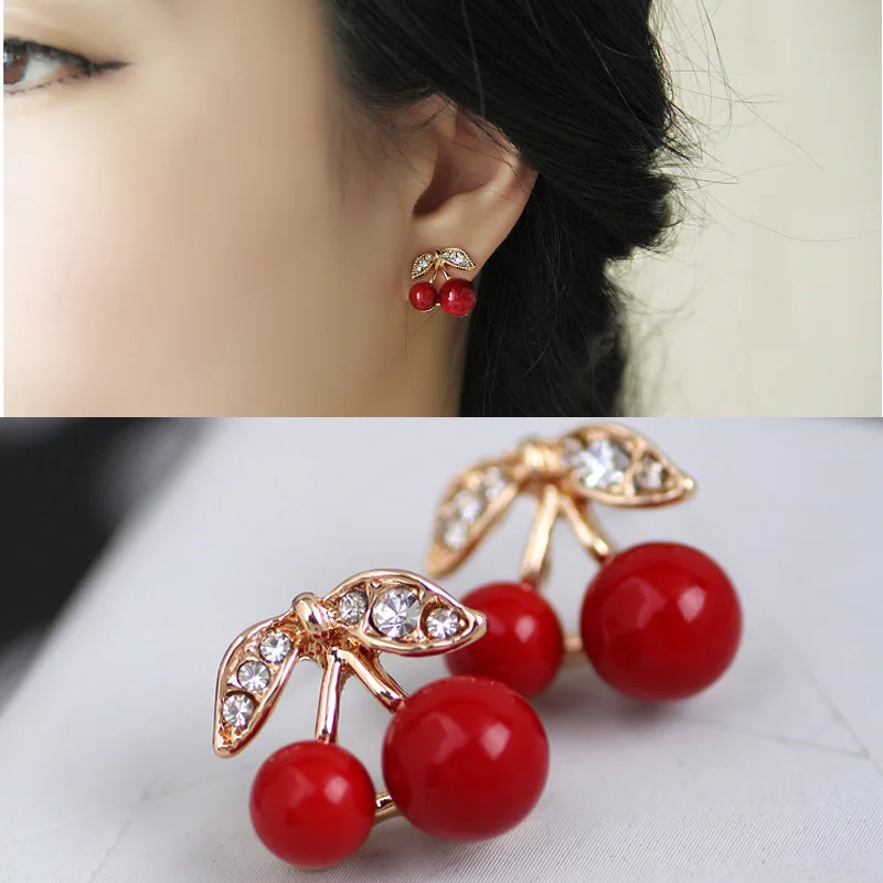 2019 маленькие милые корейские серьги в виде красных вишневых листьев винтажные