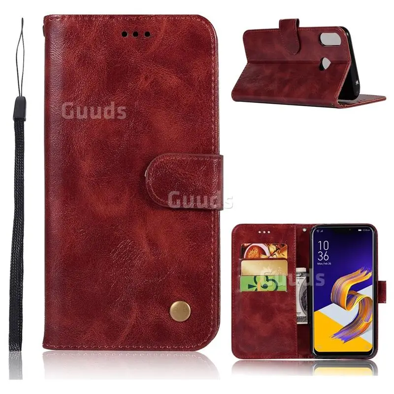 Wine Red Guuds для Asus ZenFone 2, 3, 4, 5, 5Z Lite Max M1 Go ZS620KL ZC600KL ZB555KL ZE520KL чехол для телефона Роскошный кожаный чехол-портмоне в стиле ретро - Цвет: Wine Red
