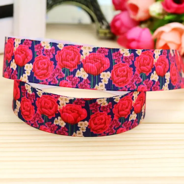 

7/8inch Free Shipping Flowers Printed Grosgrain Ribbon Hairbow Headwear Party Decoration Diy Wholesale OEM 22mm P5335