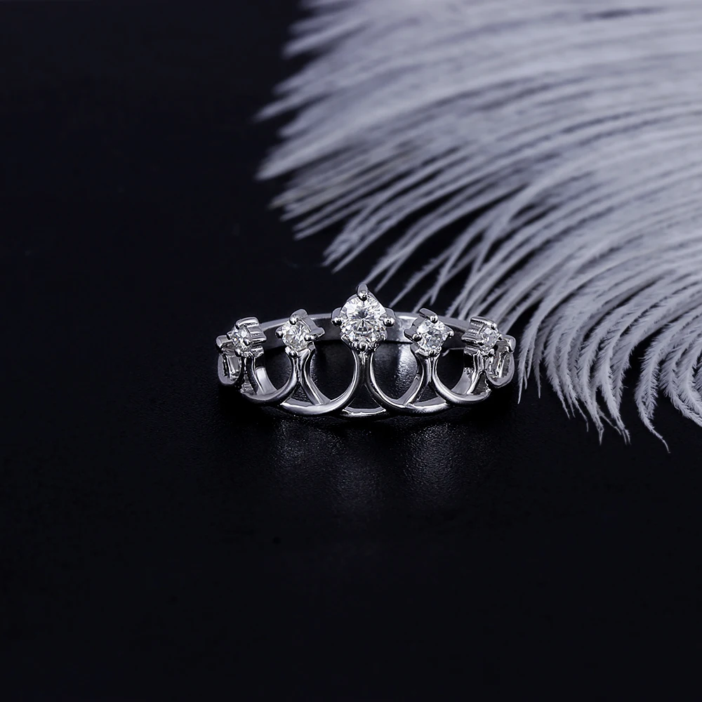 Женское кольцо в форме короны белое золото 14 к 585 пробы F Color Moissanite | Украшения и