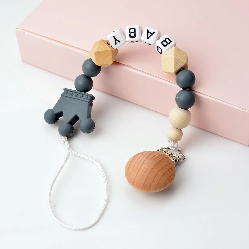 Черный Детская Соска-пустышка с индивидуальным именем, деревянные соски-пустышки с цепочкой, Силиконовая пустышка, держатель для соски - Цвет: Черный