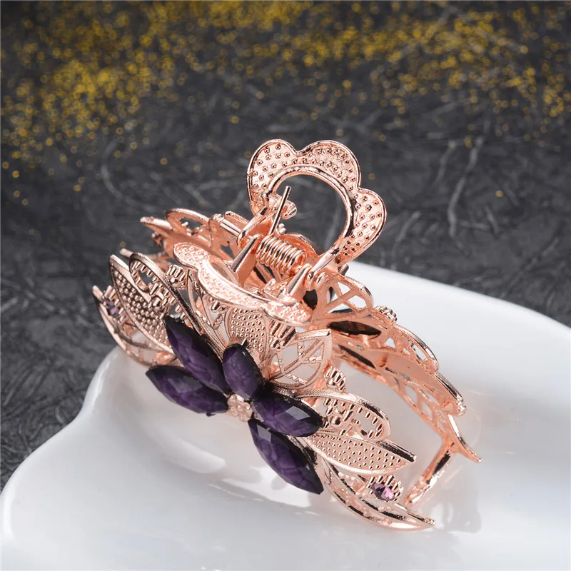 

Fashion Jewelry Blue Flower Crab Clip Charm Metal Headwear Crystal Rhinestone Hair pin Hair Claws Accessories Ladies Party Gift