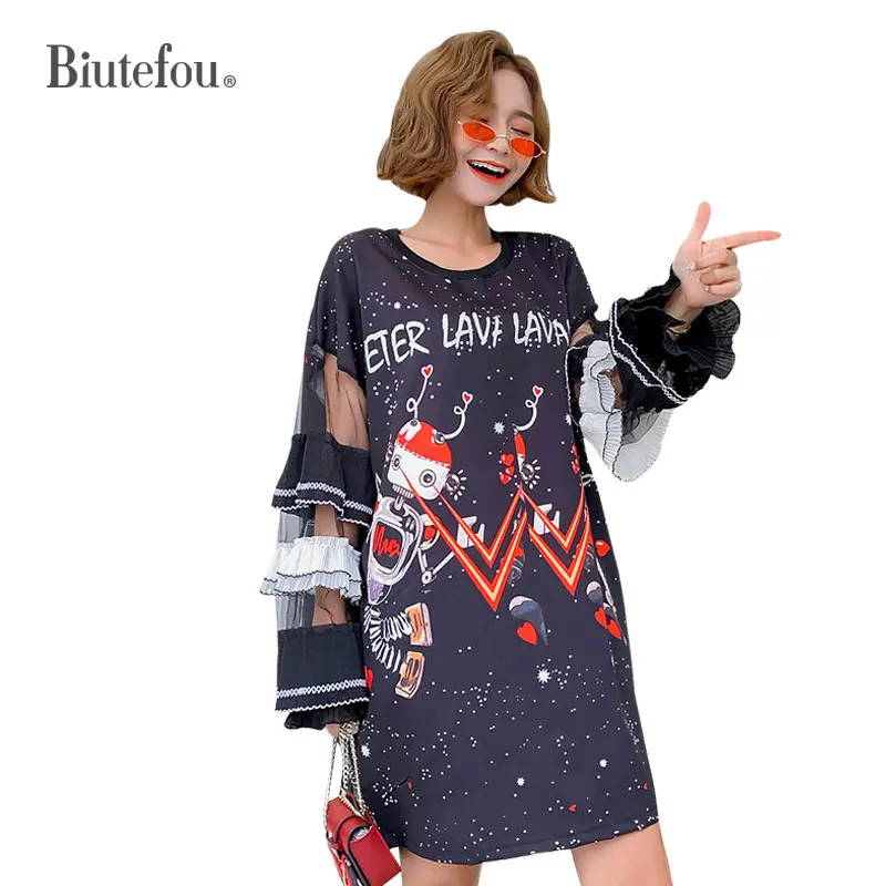 2019 летние модные платья с принтом героев мультфильмов женские газовые