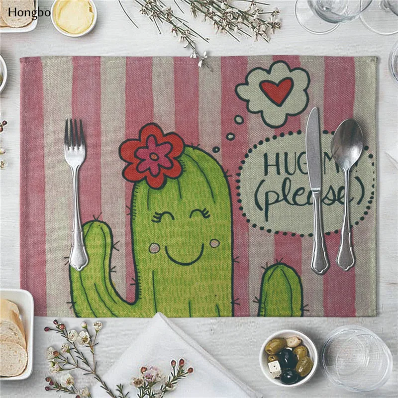 Льняная салфетка суккуленты кактусов узор Коврик для обеденного стола ткань