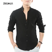 zecmos social grandad chinese mandarin collar shirt men casual shirt high quality cotton linen shirt